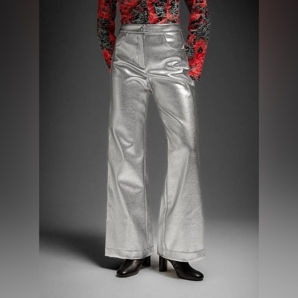 LAAGAM Metallic Wide Leg High Rise Pants NWT Size XXS - Picture 14 of 15
